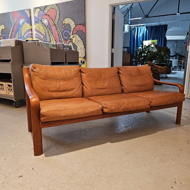 Scandinavian Teak & Leather Sofa