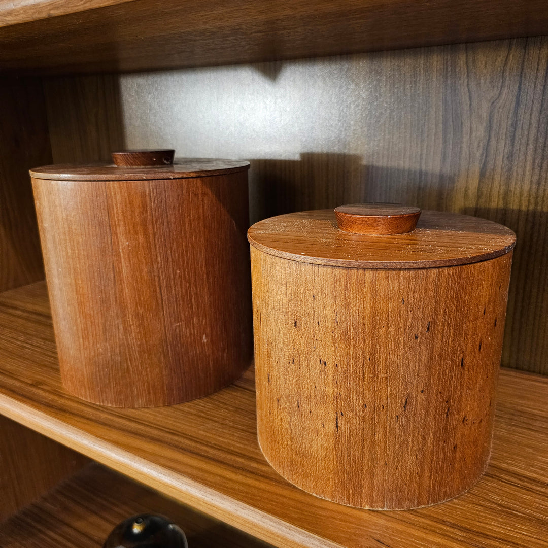 (2) Teak Wood Stacking Canisters