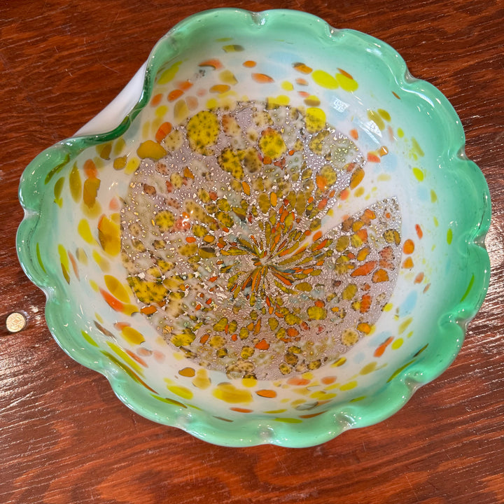 Yellow and Teal Murano Bowl/Ashtray