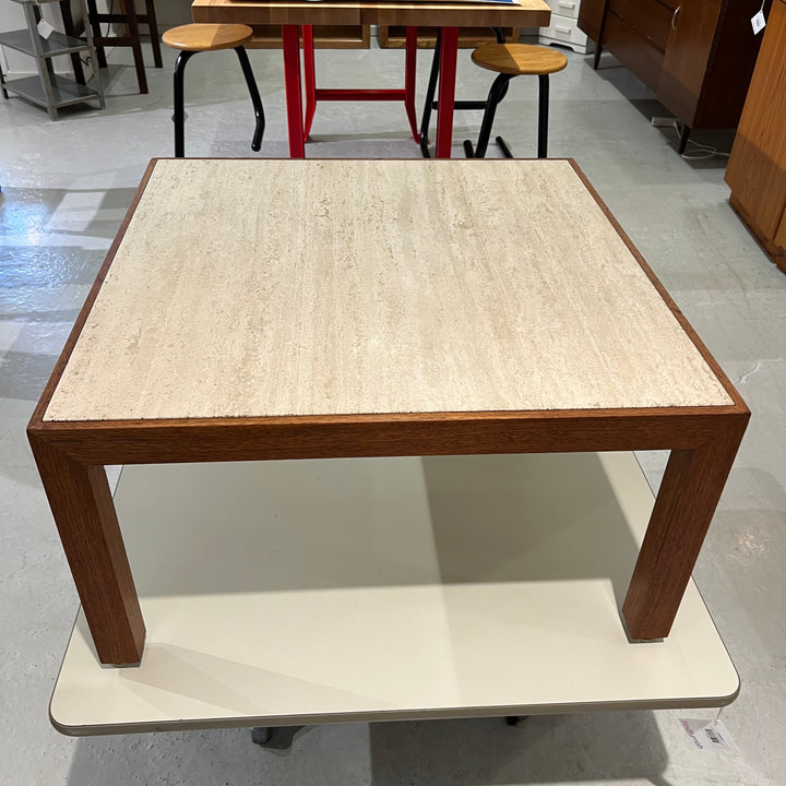 Vintage Walnut Coffee/Side Table w/Travertine Top