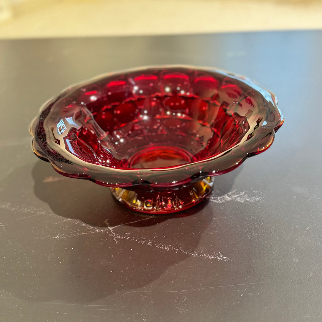 Red Glass Serving Bowl