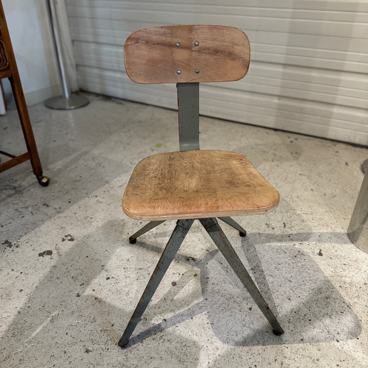 Pair of Industrial Wood and Metal Chairs