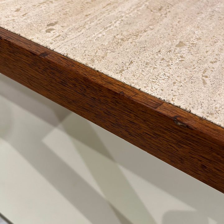 Vintage Walnut Coffee/Side Table w/Travertine Top